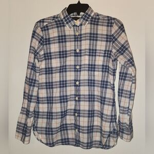 J. Crew Women's Blue and White Plaid Shirt Size 2